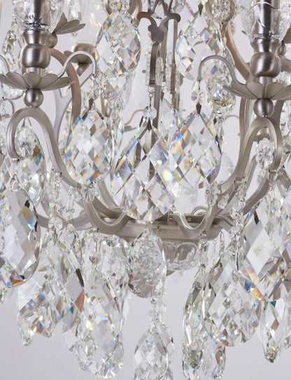 Pewter Iron Frame Chandelier with Clear Hanging Crystals