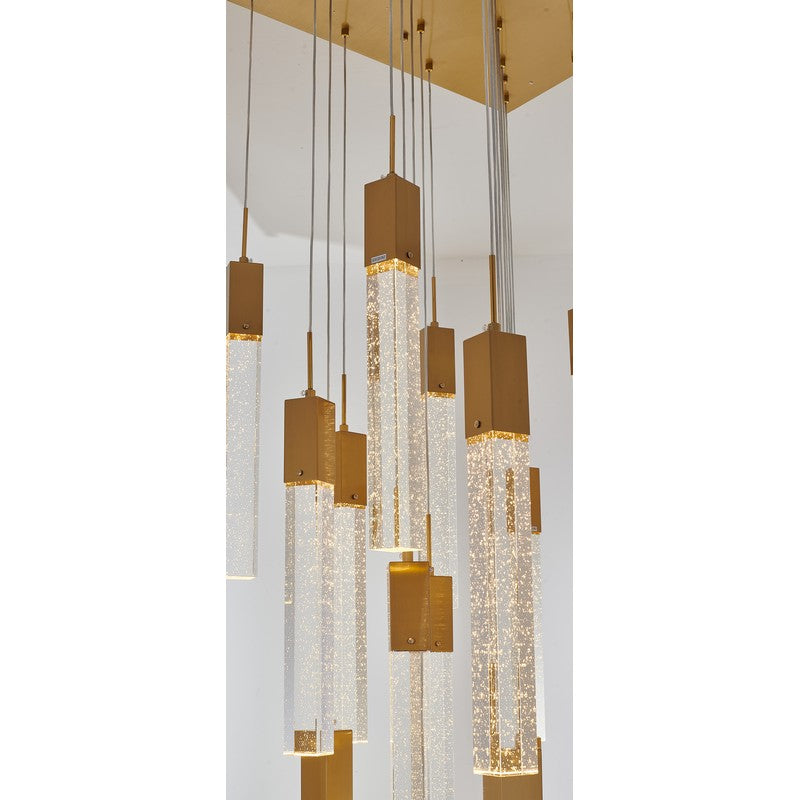 Flushed Matte Black Frame Chandelier with Hanging Clear Bubble Block Crystals