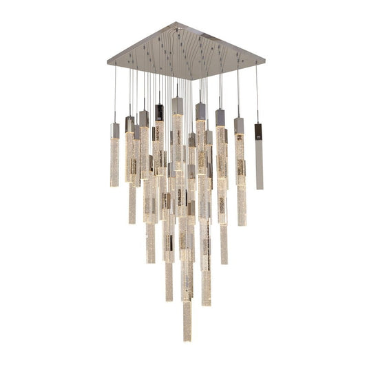 Chrome/Black Flushed Frame Chandelier with Hanging Clear Block Bubble Crystals