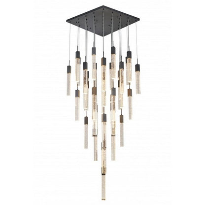 Chrome/Black Flushed Frame Chandelier with Hanging Clear Block Bubble Crystals
