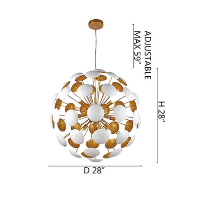 Soft White Cup Sputnik Chandelier Brass Arm Interior