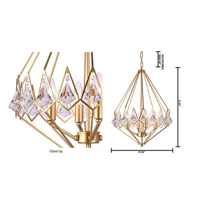 Gold Diamond Shaped Chandelier With Clear Crystal Drops