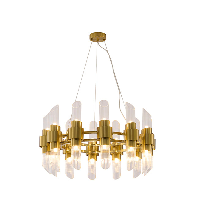 Satin Brass Iron Chandelier With Clear Glass Shades