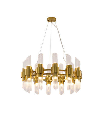 Satin Brass Iron Chandelier With Clear Glass Shades