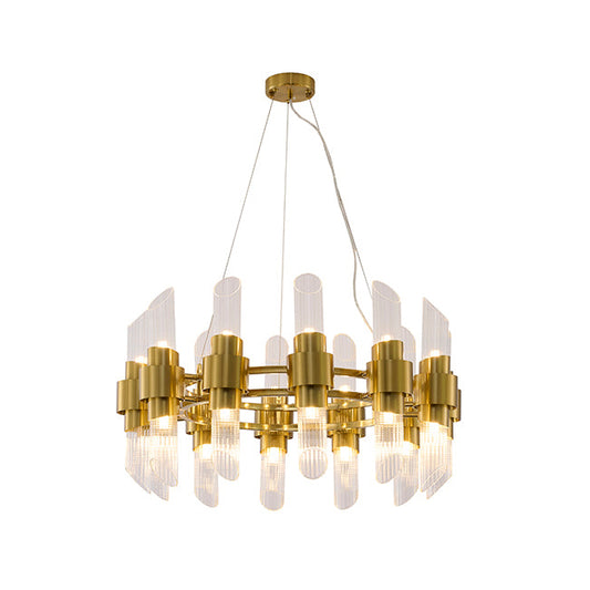 Satin Brass Iron Chandelier With Clear Glass Shades