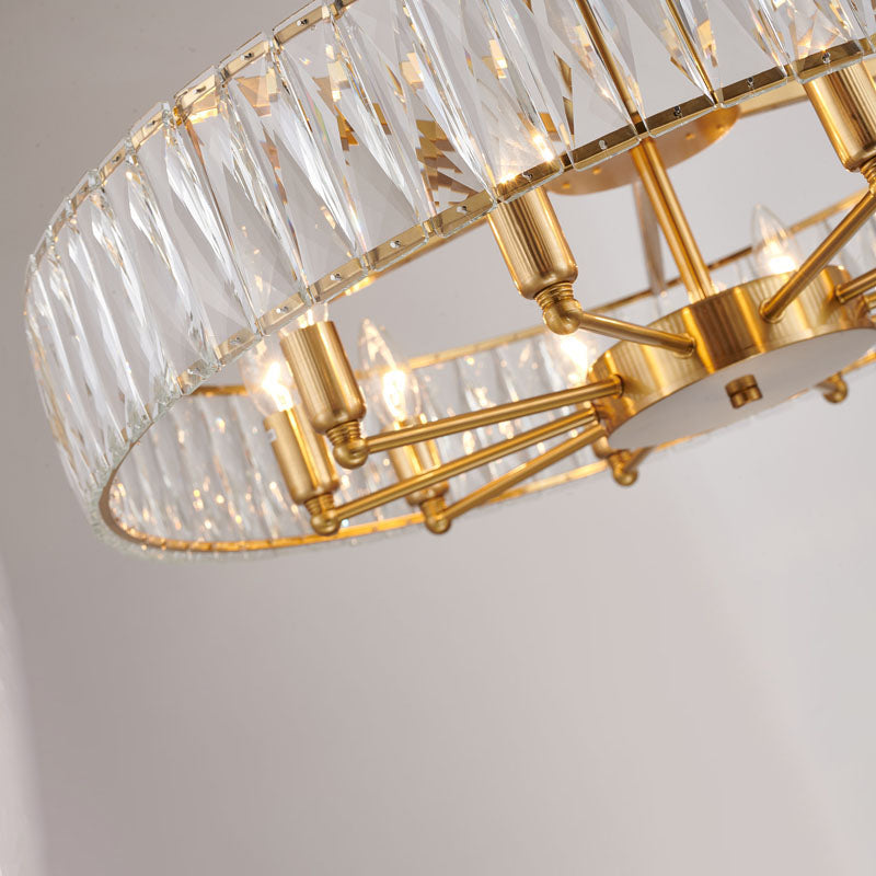 Round Gold Chandelier With A Clear Crystal Band