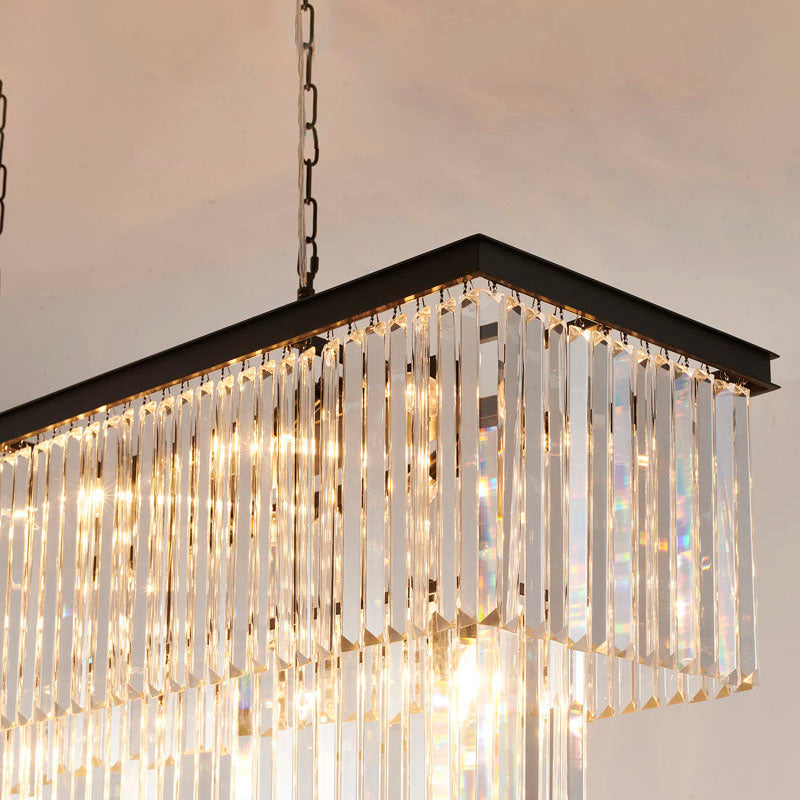 Two Tier Black Chandelier With Clear Hanging Crystals
