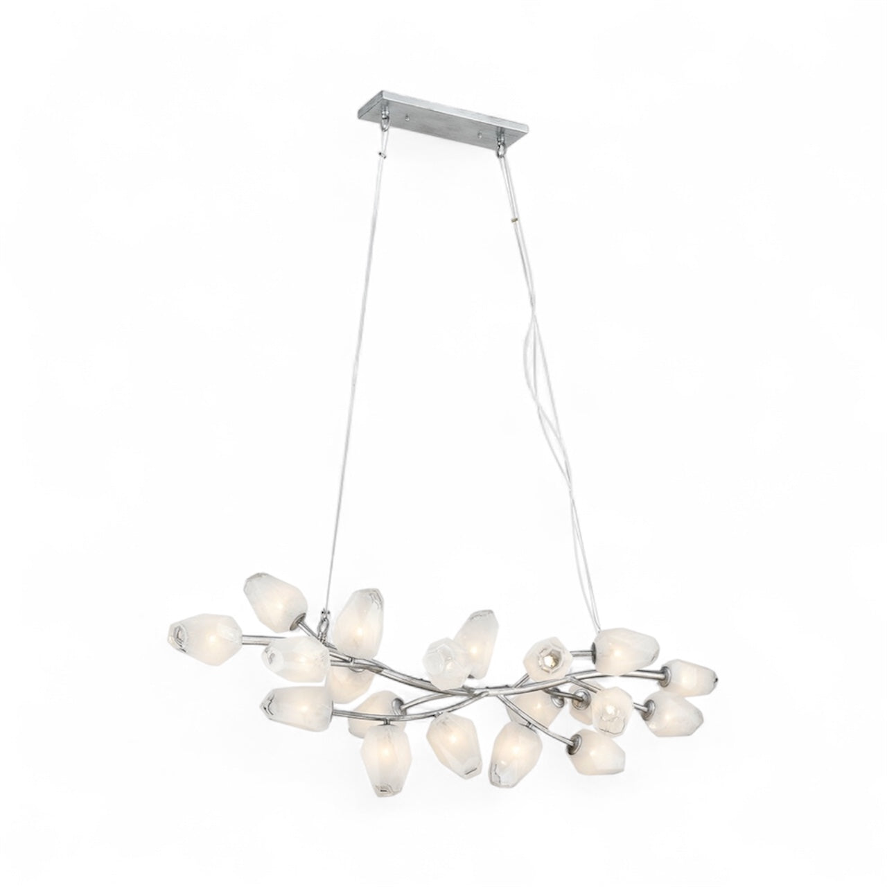 Black Branch Frame Chandelier with White Glass Shades