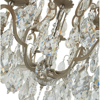 Pewter Metal Frame Chandelier with Clear Hanging Crystals