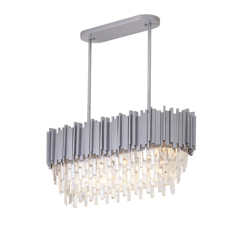 Satin Nickel Electroplated Frame Chandelier With Clear Hanging Crystals