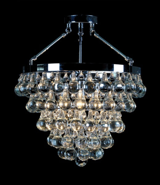 Round Clear Crystal Drop Light Fixture with Chrome Frame