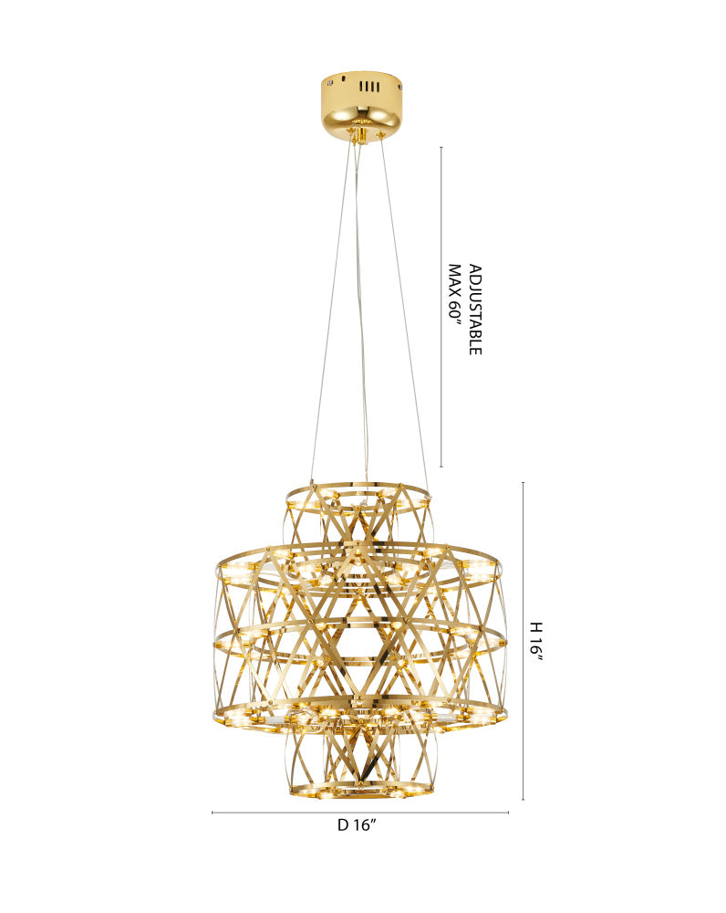 3 Tier 40-Light Dimmable Gold Stainless Steel LED Chandelier