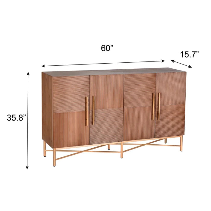 Dark Natural Wooden 4 Door Cabinet