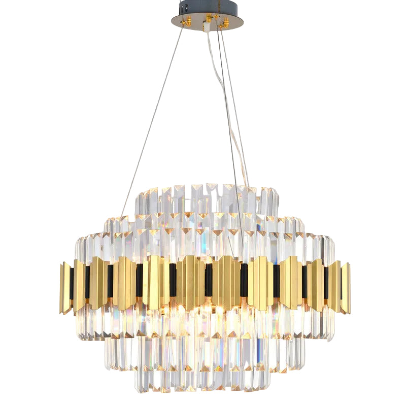 Gold Chandelier With Clear Hanging Crystals