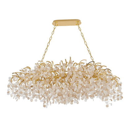 Gold Aluminium Chandelier With Clear & Champagne Glass Hanging Petals