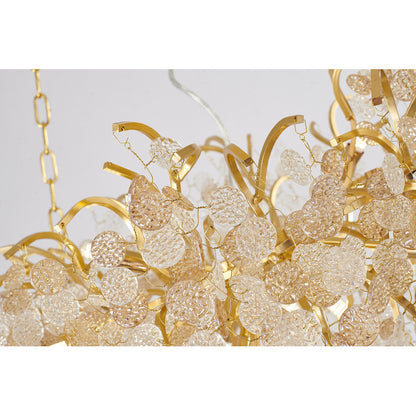 Gold Aluminium Chandelier With Clear & Champagne Glass Hanging Petals