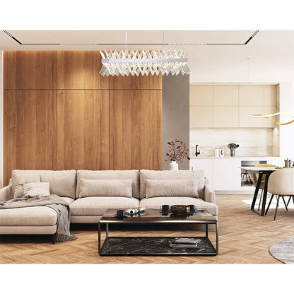 Contemporary Rectangular Chrome Chandelier with Clear Crystal - 34"