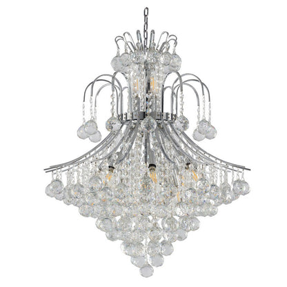 Chrome Frame Waterfall Chandelier with Clear Hanging Crystals