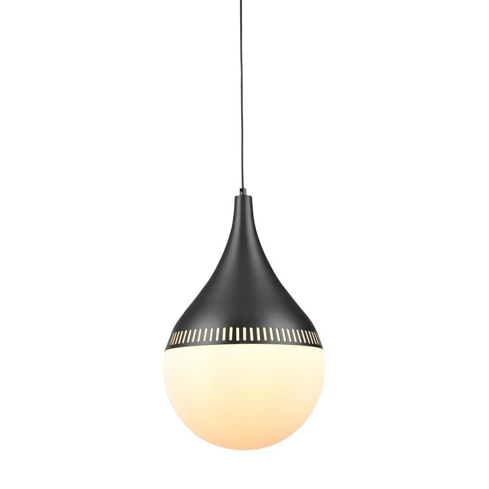 Black Frame Pendant with Milk White Glass Shade