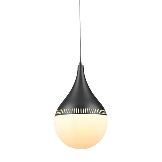 Black Frame Pendant with Milk White Glass Shade