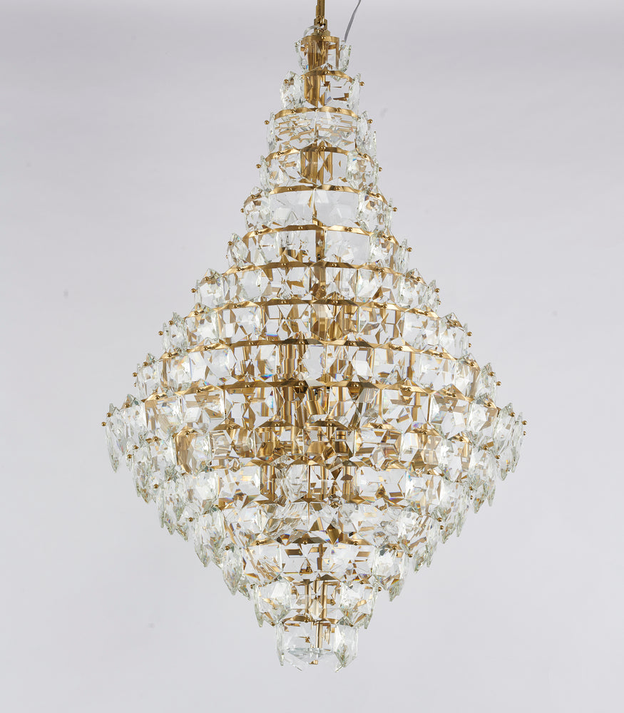 Brass Frame Chandelier With Clear Hanging Crystals
