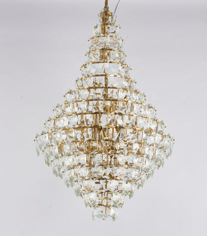 Brass Frame Chandelier With Clear Hanging Crystals