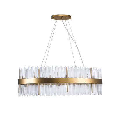 Gold Stainless Steel Oval Frame Chandelier With Clear Glass Rods