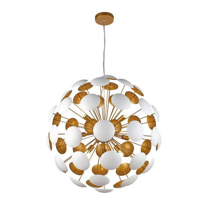 Soft White Cup Sputnik Chandelier Brass Arm Interior