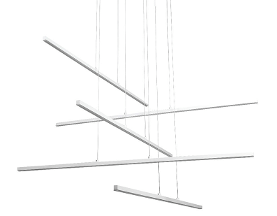 Matte White Frame LED Chandelier with Hanging Stick Pendants
