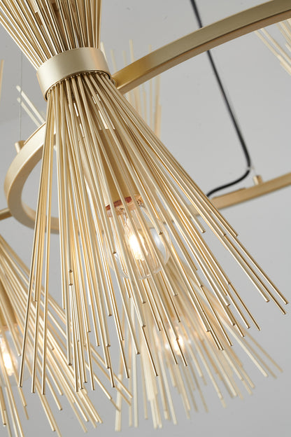 Round Gold Iron Frame Chandelier with Spiked Cone Shades