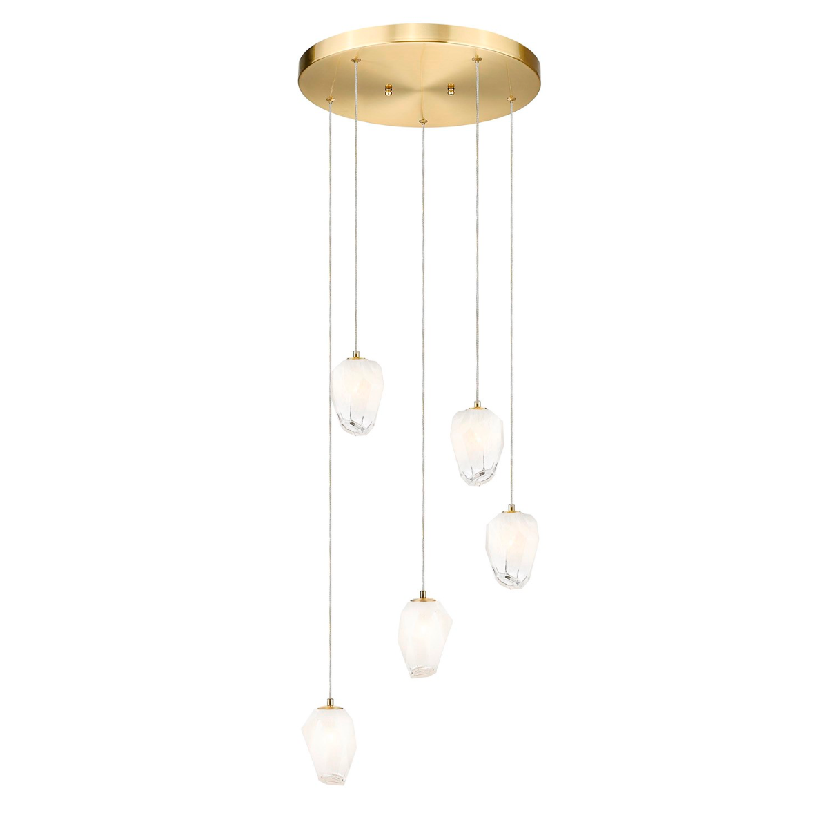 Round Gold Frame Chandelier with Hanging White Glass Pendants