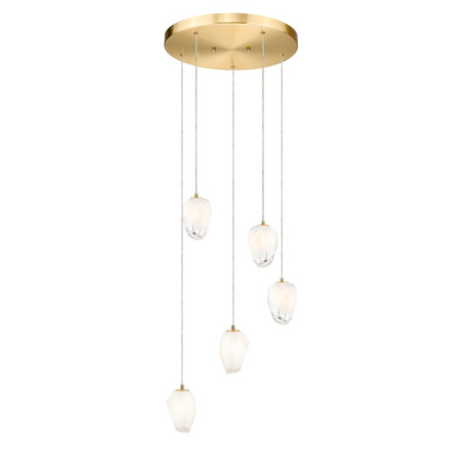 Round Gold Frame Chandelier with Hanging White Glass Pendants