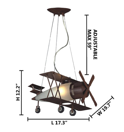 Brown Airplane Chandelier With A Frosted White Glass