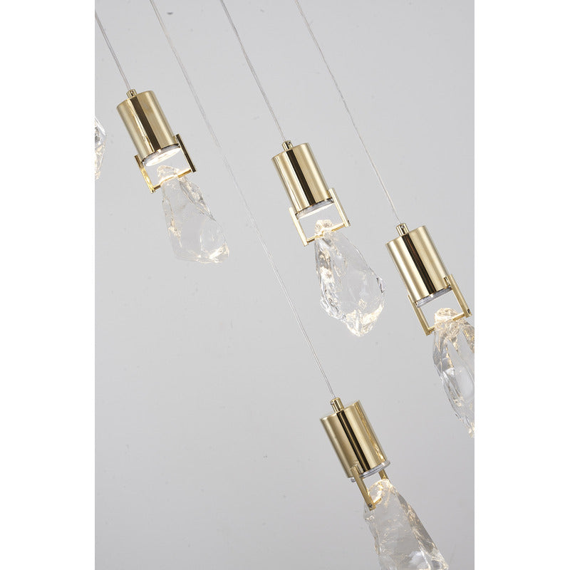 Brushed Gold Chandelier With Crystal Pendants