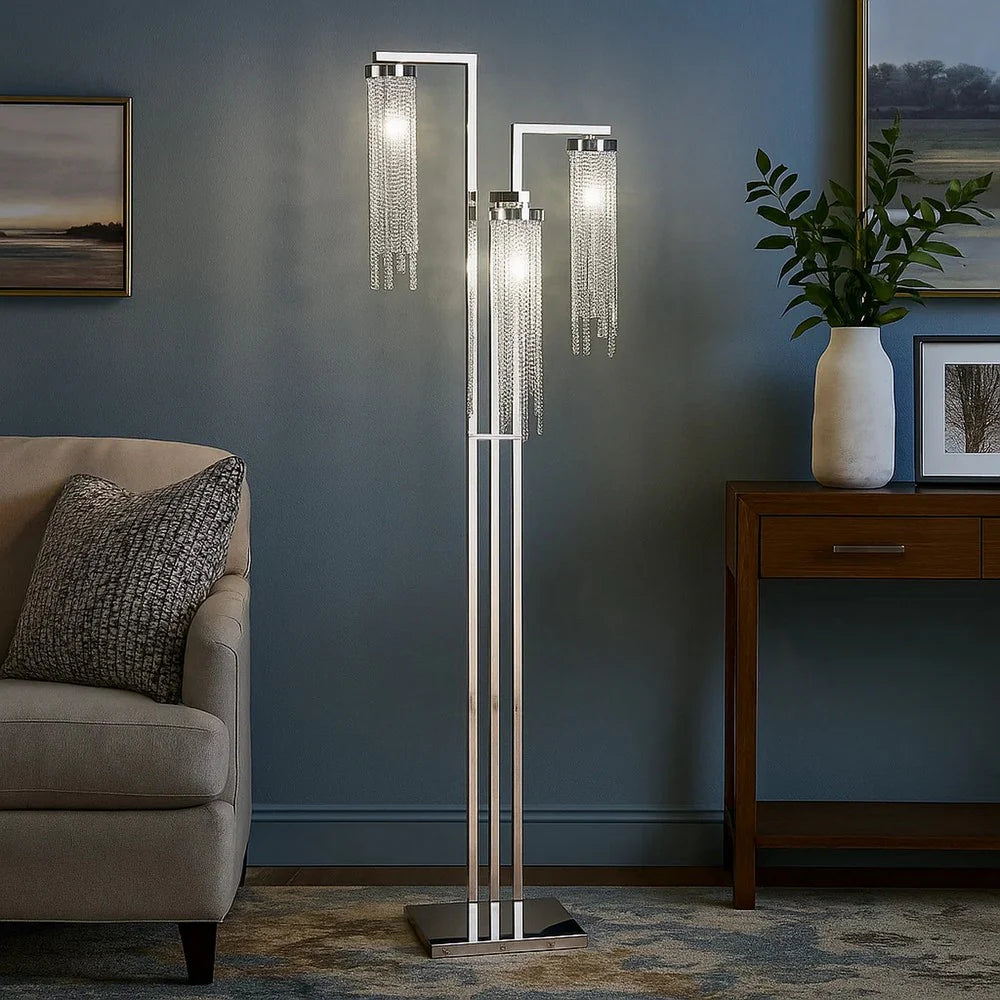 3 Crystal Cascade Style Shade Floor Lamp