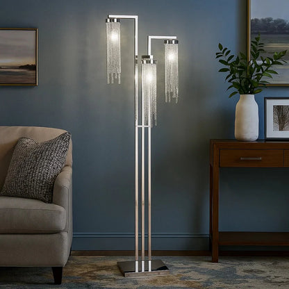 3 Crystal Cascade Style Shade Floor Lamp