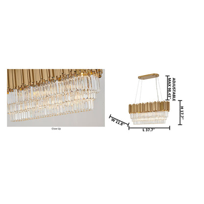 Gold Hairline Oval Chandelier With Three Tiers Of Hanging Clear Crystals