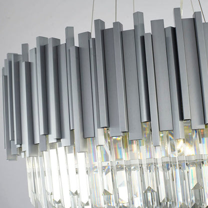 Two Tier Stainless Steel Hairlines Chandelier With Clear Hanging Crystals