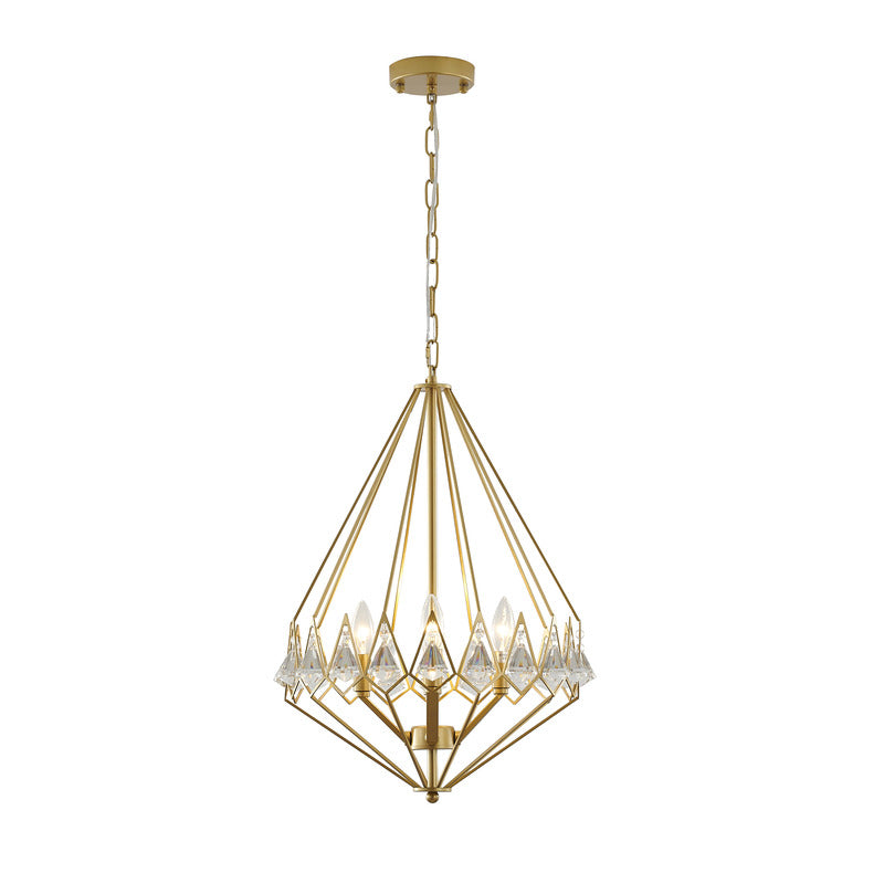 Gold Diamond Shaped Chandelier With Clear Crystal Drops