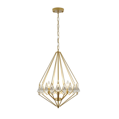 Gold Diamond Shaped Chandelier With Clear Crystal Drops
