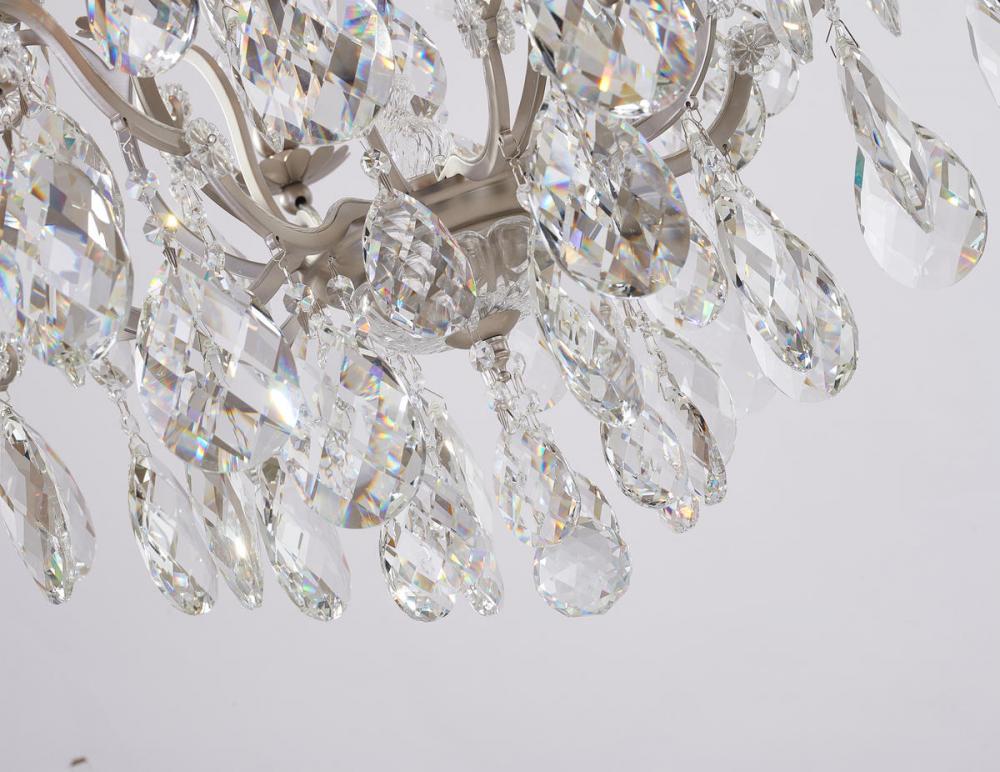 Pewter Iron Frame Chandelier with Clear Hanging Crystals