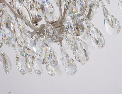 Pewter Iron Frame Chandelier with Clear Hanging Crystals