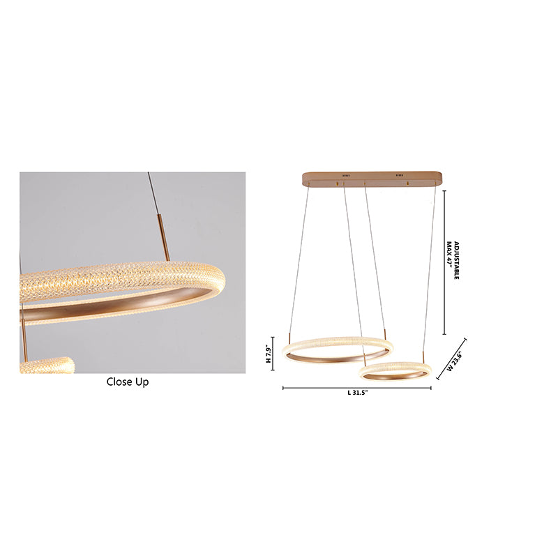 Gold Two Interlocked Ring LED Chandelier With A Clear Acrylic Diffuser