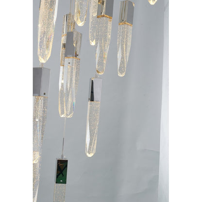 Flushed Chrome Frame Chandelier with Clear Bubble Hanging Crystal Pendants