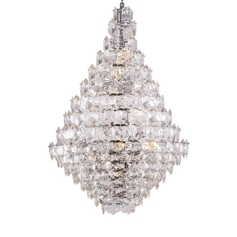 Chrome Frame Chandelier With Clear Hanging Crystals