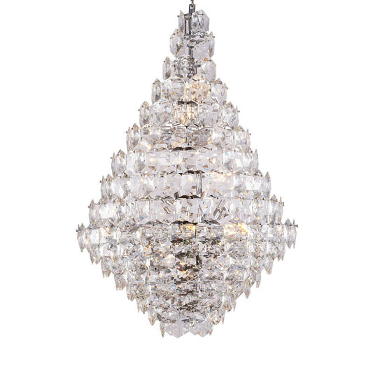 Chrome Frame Chandelier With Clear Hanging Crystals