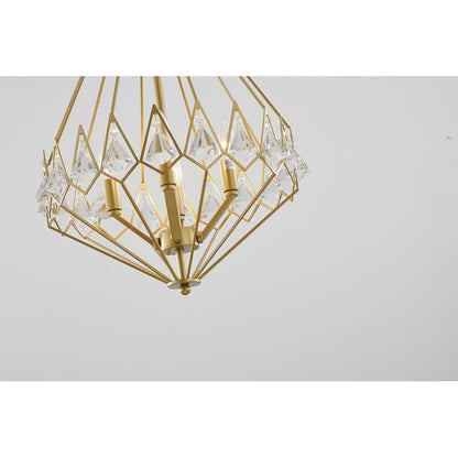 Gold Diamond Shaped Chandelier With Clear Crystal Drops
