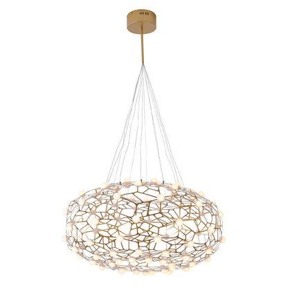 Gold Oval Shaped Honeycomb Chandelier With White Acrylic Diffusers