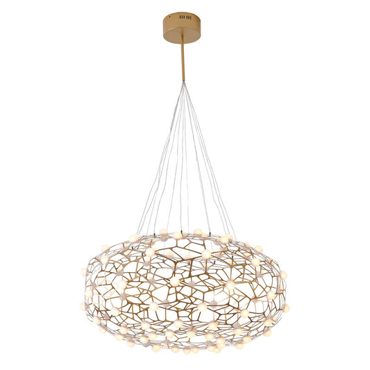 Gold Oval Shaped Honeycomb Chandelier With White Acrylic Diffusers