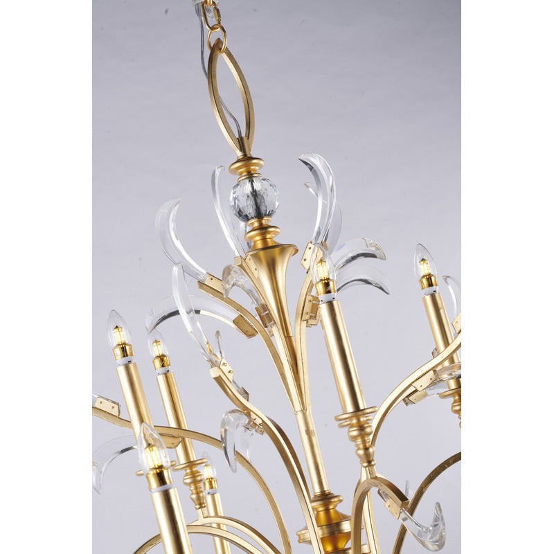 Gold Metal Leaf Chandelier With Clear Crystals